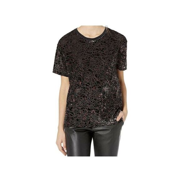 Free People Burnout Velvet Top Womens Short Sleeve Teddy T-Shirt Charcoal Small - Picture 2 of 8